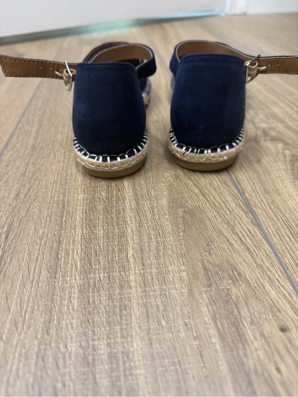 Morgan Taylor “Paulette” Navy Suede Espadrilles with Ankle Strap